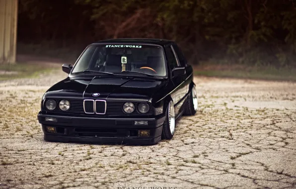 BMW, Black, BMW, E30, 3 Series, Stance, Works