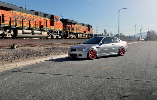 Picture bmw, BMW, train, silver, red, drives, silvery, e46
