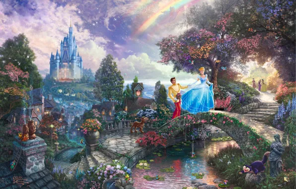 Picture castle, tale, fairy, Prince, painting, the bridge, bridge, art