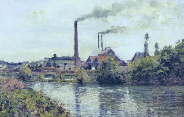 Landscape, smoke, picture, pipe, Camille Pissarro, Factory at PONTOISE