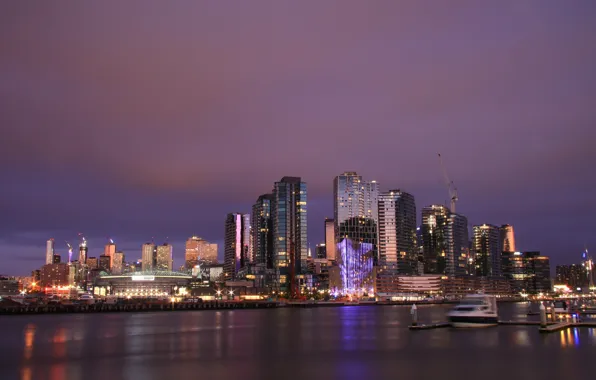 Night, lights, home, Australia, harbour, Melbourne