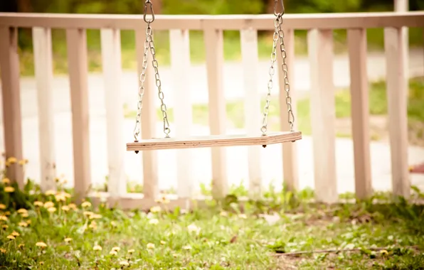 Picture greens, grass, flowers, background, swing, Wallpaper, mood, the fence