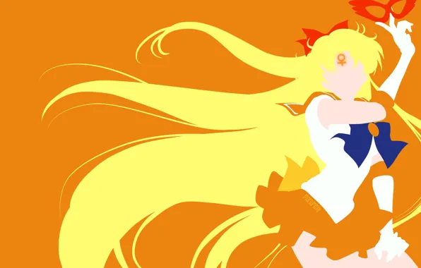 Girl, minimalism, orange background, Sailor Moon