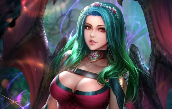 Chest, look, girl, dress, vampire, Evelyn, succubus