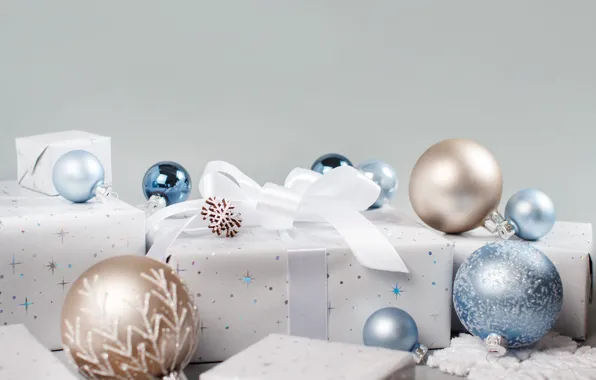 Winter, balls, holiday, box, gift, balls, blue, Christmas