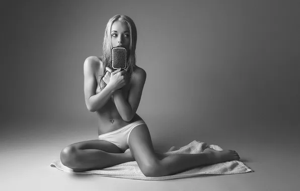 Girl, photo, body, panties, blonde, black and white, girl, legs