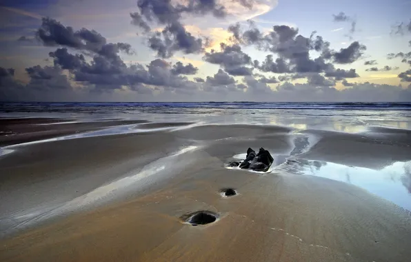 Picture sand, sea, stones, shore, tide, Landscape