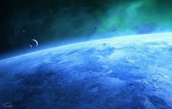 Space, light, blue, planet, dust, large, planet