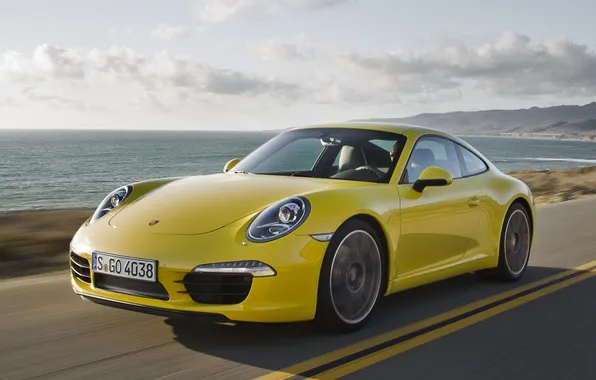 Picture road, the sky, yellow, coast, coupe, 911, supercar, supercar