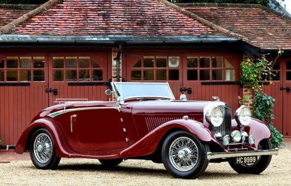 Convertible, retro, coupe, luxury, 1934, red old car, Bentley Drophead