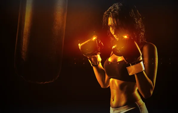 Photo, Girl, Sport, Gloves, Hands, Boxing, Belly, Boxer