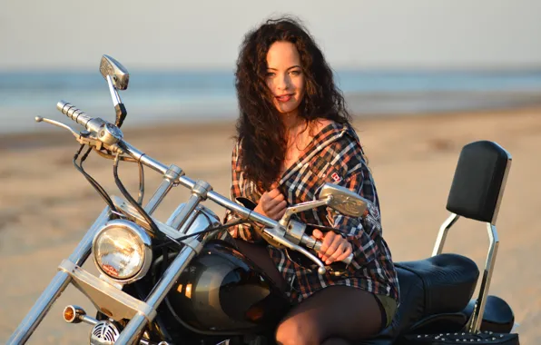 Summer, look, girl, face, hair, shirt, bike