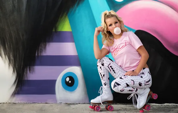Picture look, girl, style, background, graffiti, videos, cutie, chewing gum