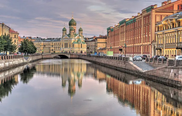 Picture bridge, the city, building, home, morning, Peter, Saint Petersburg, Church