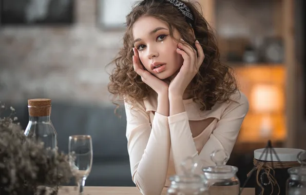 Look, girl, face, pose, portrait, hands, curls, Pauline