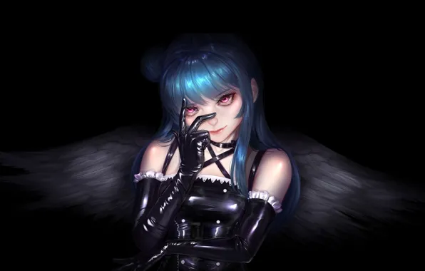 Picture look, girl, wings, anime, art, black background