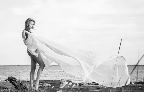 Ass, chest, eyes, sheet, lake, the wind, feet, woman