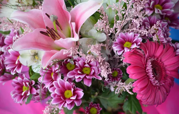 Lily, bouquet, chrysanthemum, gerbera