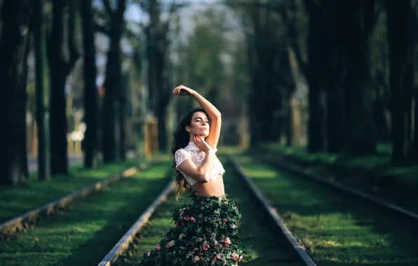 Girl, skirt, roses, David Olkarny