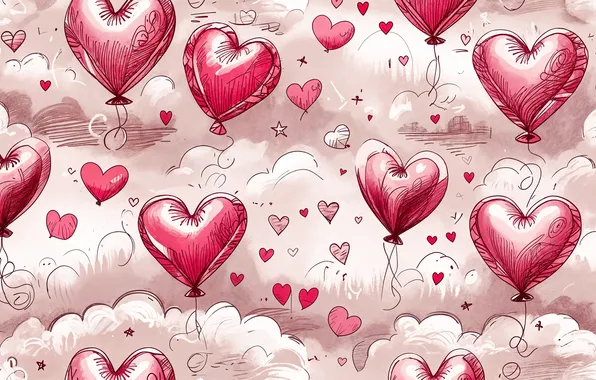 Clouds, love, figure, texture, heart, hearts, red, air