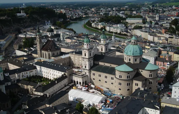 River, Austria, panorama, Cathedral, Salzburg