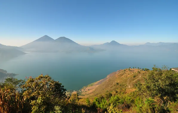 Picture nature, fog, Guatemala, mountain lake, Lake Atitlan Guatemala, Atitlan