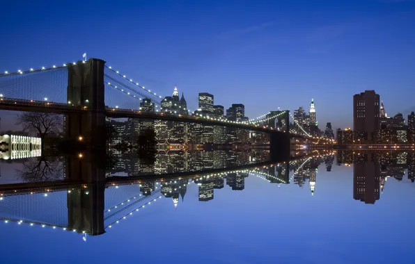 Picture night, bridge, the city, reflection, river, home