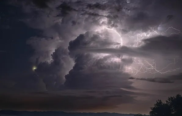 The storm, the sky, clouds, night, lightning