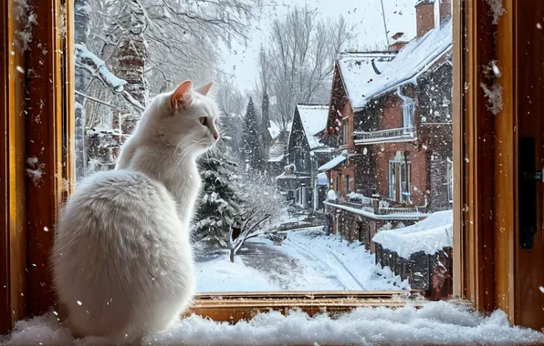 Winter, Snow, Cats, Cat, Christmas, New year, Snowy