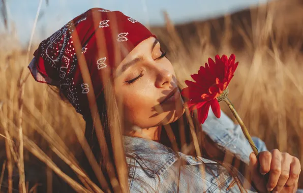 Picture field, girl, the sun, flowers, photo, mood, model, shadow