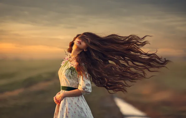 Picture girl, mood, the wind, hair, dress, Monica Lazar