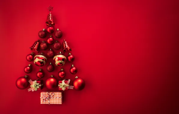 Picture decoration, balls, tree, Christmas, New year, red, christmas, new year