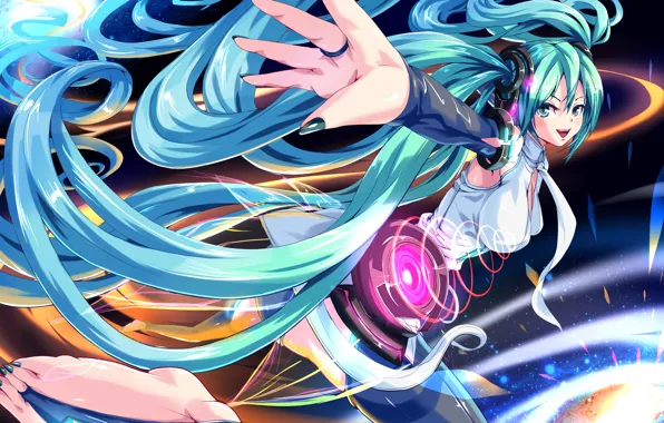 The sky, girl, stars, art, vocaloid, hatsune miku, Vocaloid, miku append