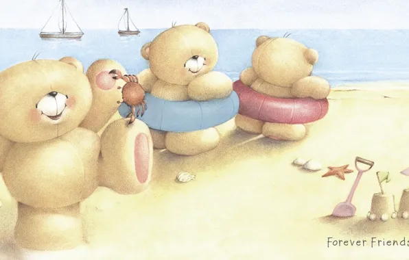 Sea, summer, smile, mood, art, bear, children's, Forever Friends Deckchair bear