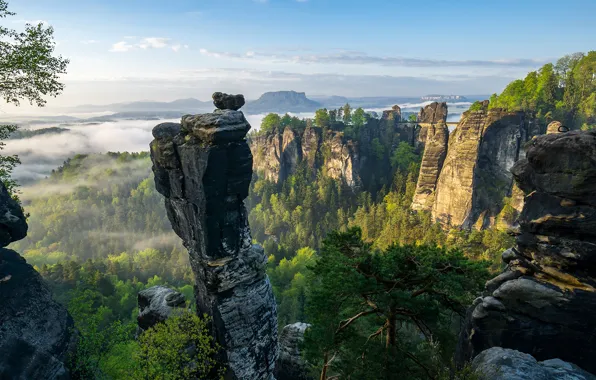 Picture trees, mountains, stones, height, Germany