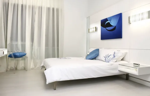 Picture white, blue, room, bed, interior, bedroom