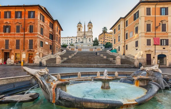 Picture Rome, Italy, The Spanish steps, Espana, the fountain of the old boat