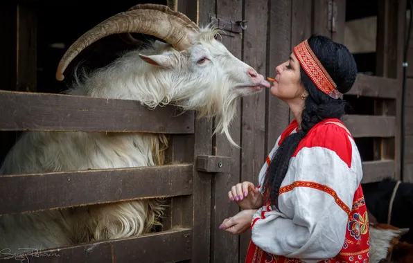 Picture girl, goat, photoshoot, Sergey Rehob