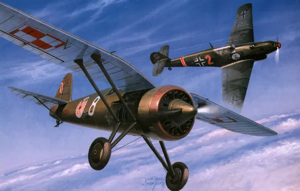 Picture the sky, figure, fighter, art, German, dogfight, fighter-monoplane, single-engine