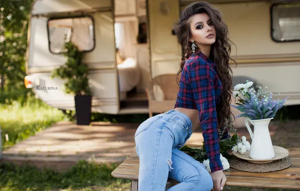 Look, girl, face, pose, jeans, figure, legs, Julia Katarina