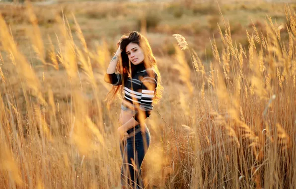Picture Girl, Field, Grass, Autumn, Tattoo