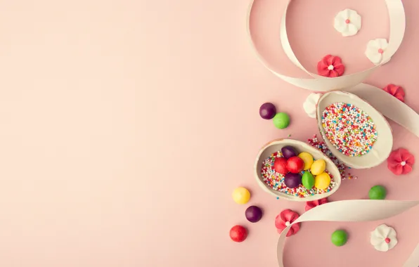 Tape, Candy, sweets, flowers, powder, Chocolate eggs