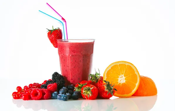 Glass, berries, background, orange, drink, tube, smoothies