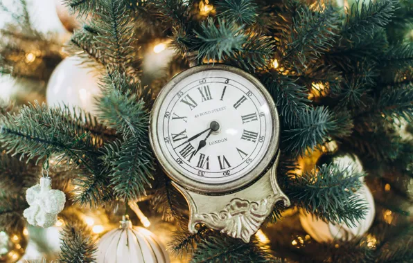 Decoration, watch, tree, New Year, Christmas, Christmas, New Year, decoration