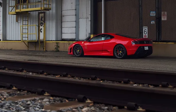 Picture red, railroad, ferrari, Ferrari, the Scuderia, f430 scuderia, red.railway