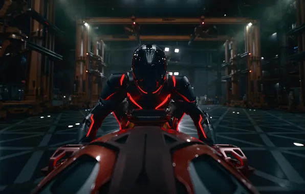 Fiction, the film, frame, helmet, racer, Tron: Ares, Throne: Ares