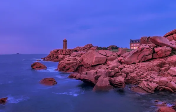 Picture stones, rocks, coast, lighthouse, house