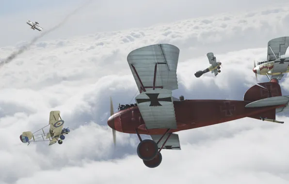 The sky, The plane, battle, biplane