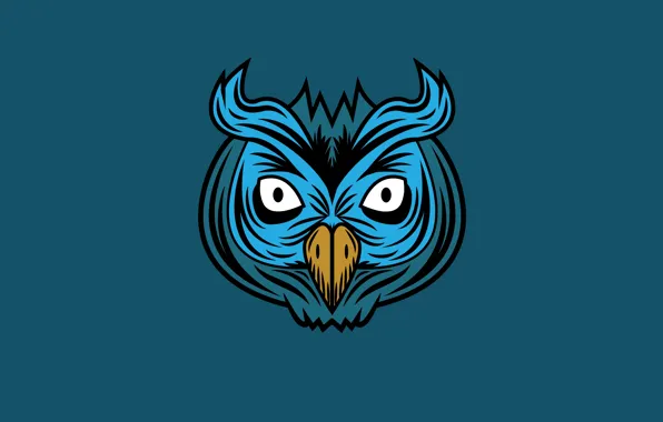 Owl, bird, minimalism, head, blue background, owl