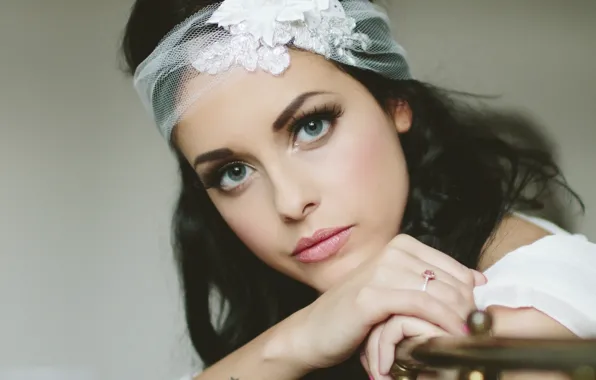 Girl, portrait, brunette, ring, the bride, veil